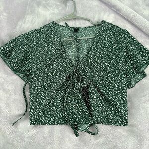 Shein, size small, green and white floral top